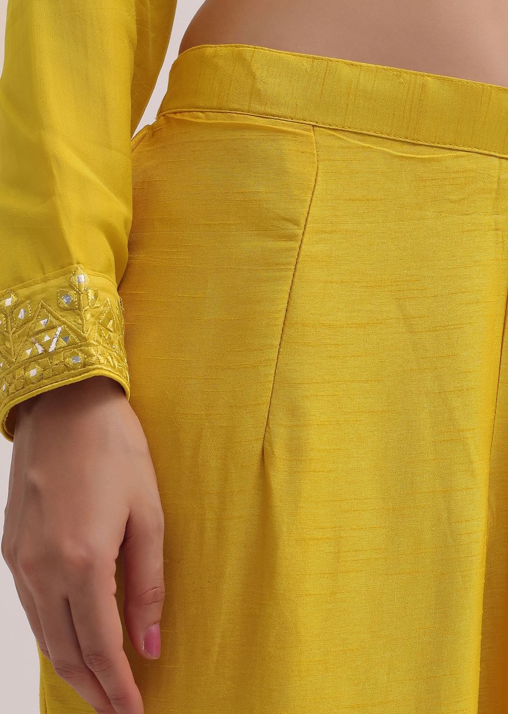 Yellow Embroidered Organza Kurta Pant Set