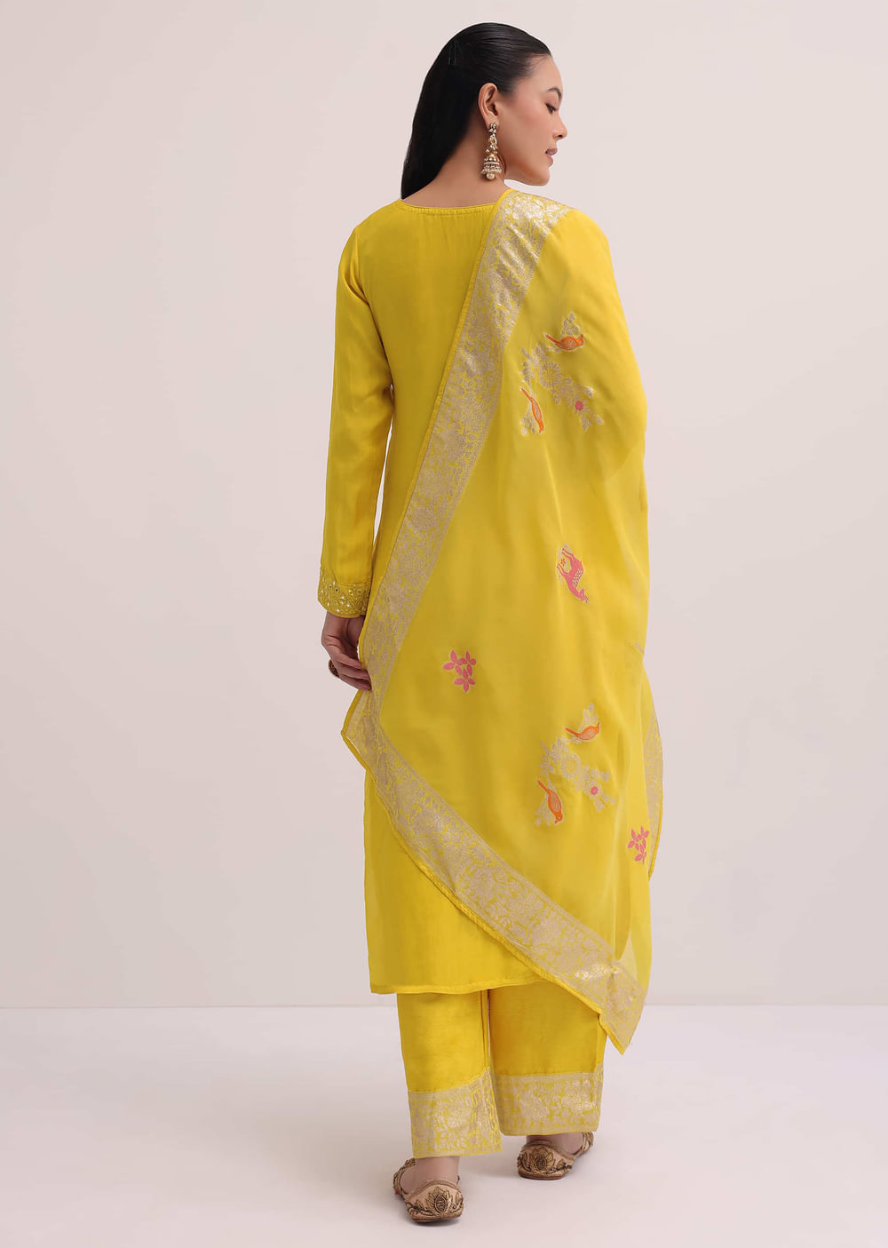 Yellow Embroidered Organza Kurta Pant Set