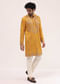 Yellow Embroidered Silk Kurta Set For Men