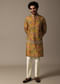 Yellow Floral Embroidered Silk Kurta Jacket Set For Men