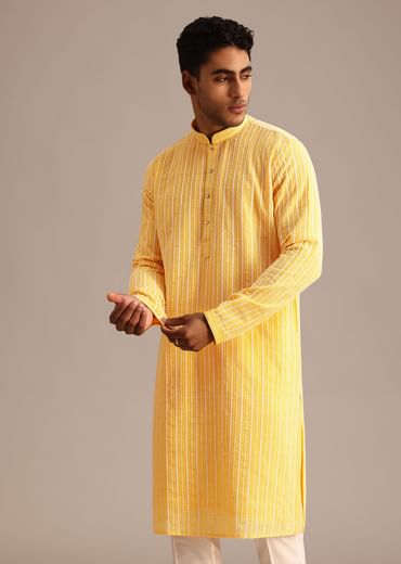Yellow Georgette Kurta Set With Resham Work