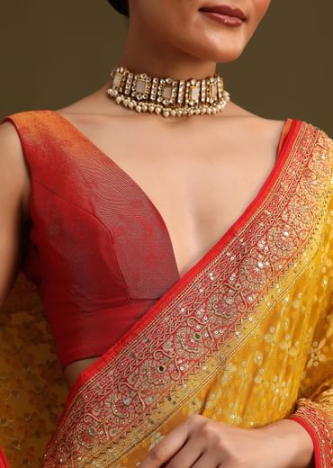 Yellow Khaddi Georgette Bandhani Weave Cutdana Saree