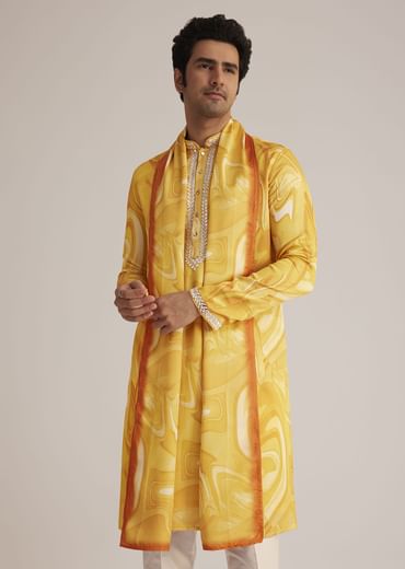 Yellow Marble Printed Kurta Set