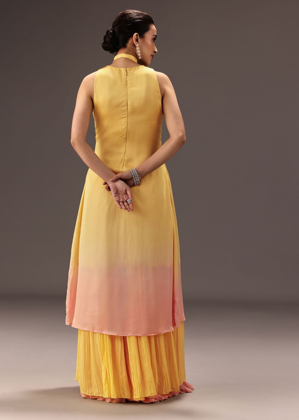 Yellow Ombre Halter Neck Kurta And Palazzo Set