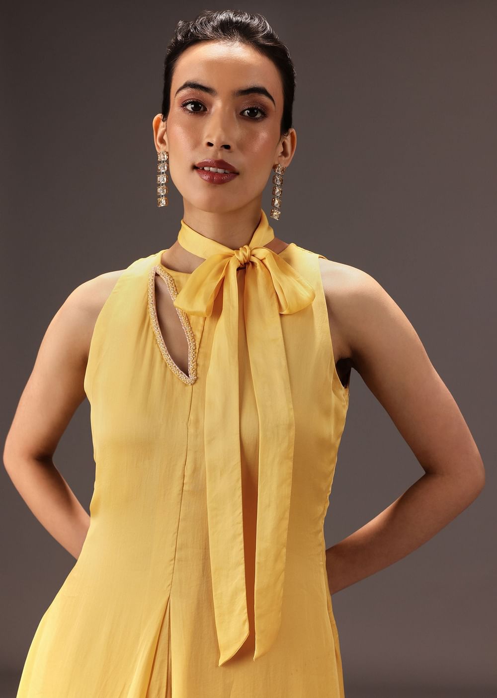 Yellow Ombre Halter Neck Kurta And Palazzo Set