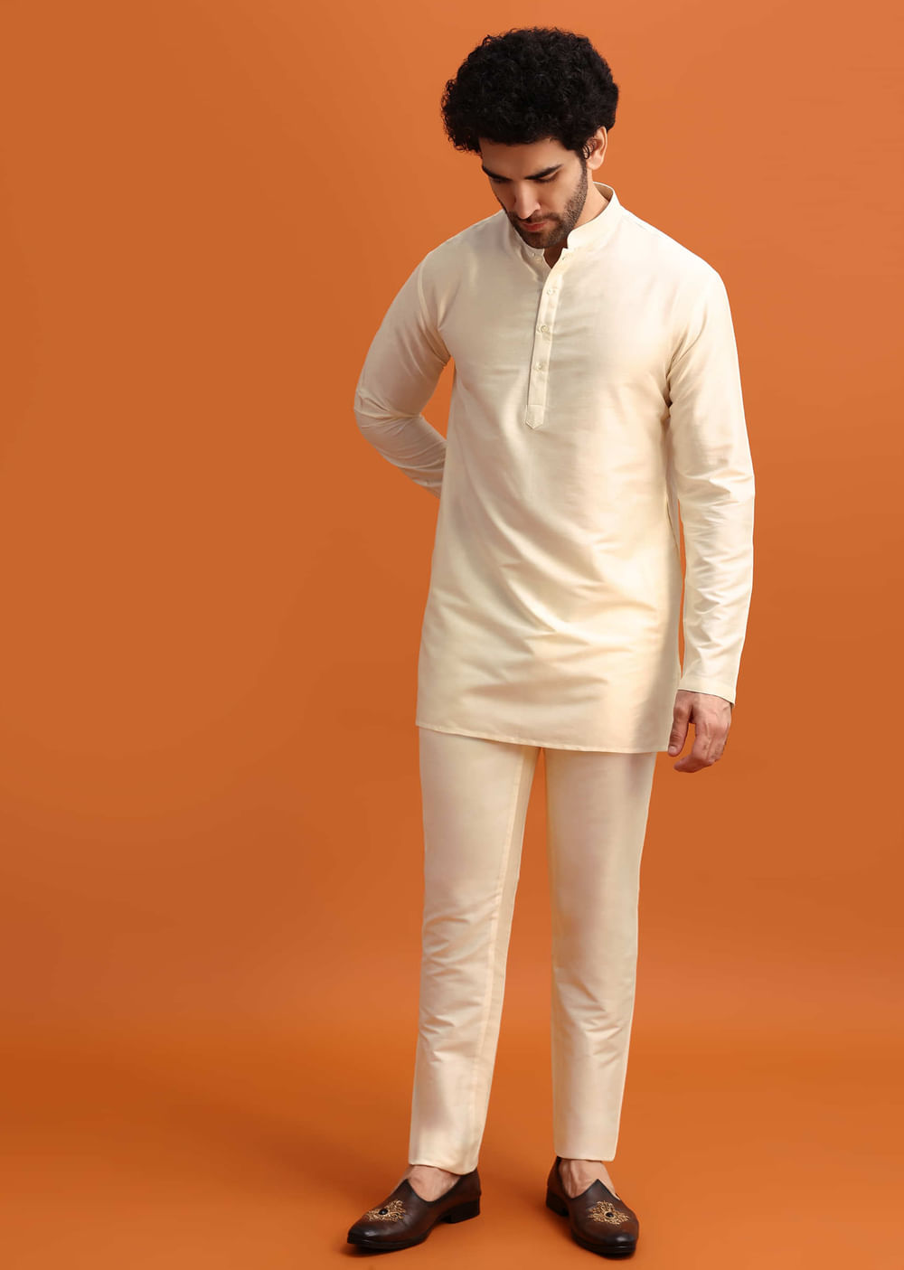 Yellow Ombre Indowestern Set With Foil Applique For Men