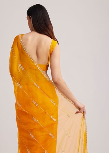 Yellow Organza Saree With Cutdana Embroidery