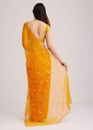 Yellow Organza Saree With Cutdana Embroidery