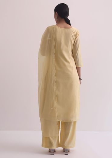 Yellow Palazzo Set With Patchwork Kurta