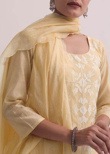 Yellow Palazzo Set With Patchwork Kurta