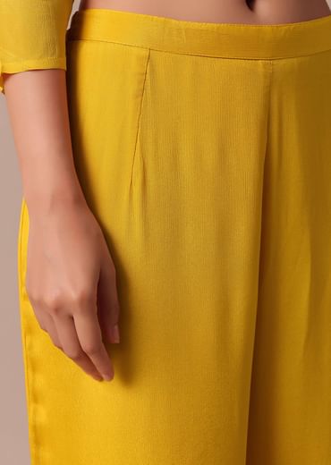 Yellow Pant Set In Chiffon With Sequin Work Kurta