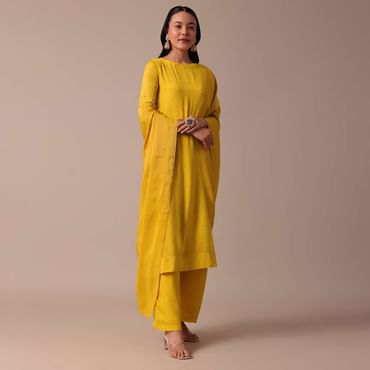 Yellow Pant Set In Chiffon With Sequin Work Kurta