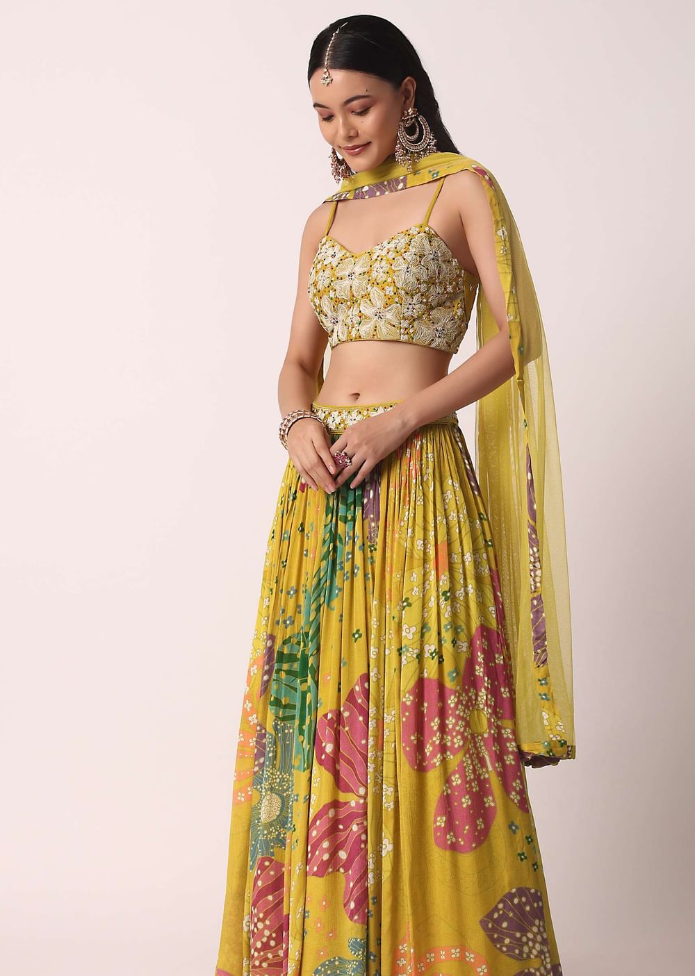 Yellow Printed Lehenga Set With Embroidery
