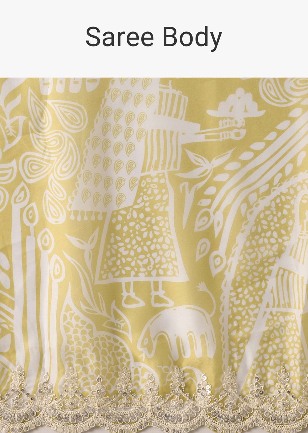 Yellow Printed Satin Saree With Embroidered Detail And Unstitched Blouse Piece
