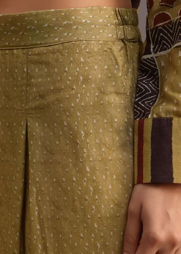 Yellow Printed Shirt Salwar Set With Embroidery