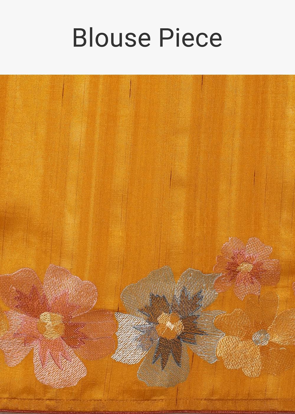 Yellow Semi Tussar Silk Saree With Resham Thread Artistry