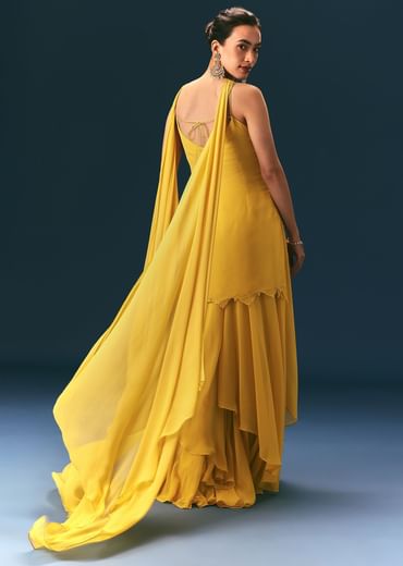 Yellow Sequin Hand Work Sharara Suit With Embroidered Choker Dupatta