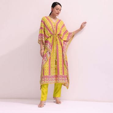 Yellow Sequins Kurta Pant Set