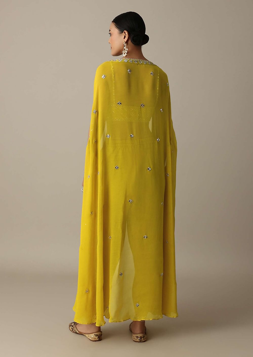 Yellow Silk Dhoti Set With Exquisite Mirror Embroidery