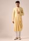 Yellow Silk Jacket And Cowl Draped Kurta Set