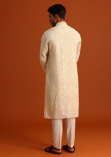 Yellow Silk Kurta Pant Set With Hand Work on Yoke