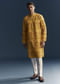 Yellow Silk Kurta Set For Men With Heavy Hand Embroidery