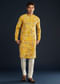 Yellow Silk Kurta Set with Floral print all over