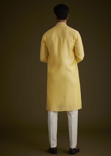 Yellow Silk Kurta Set With Resham Embroidery