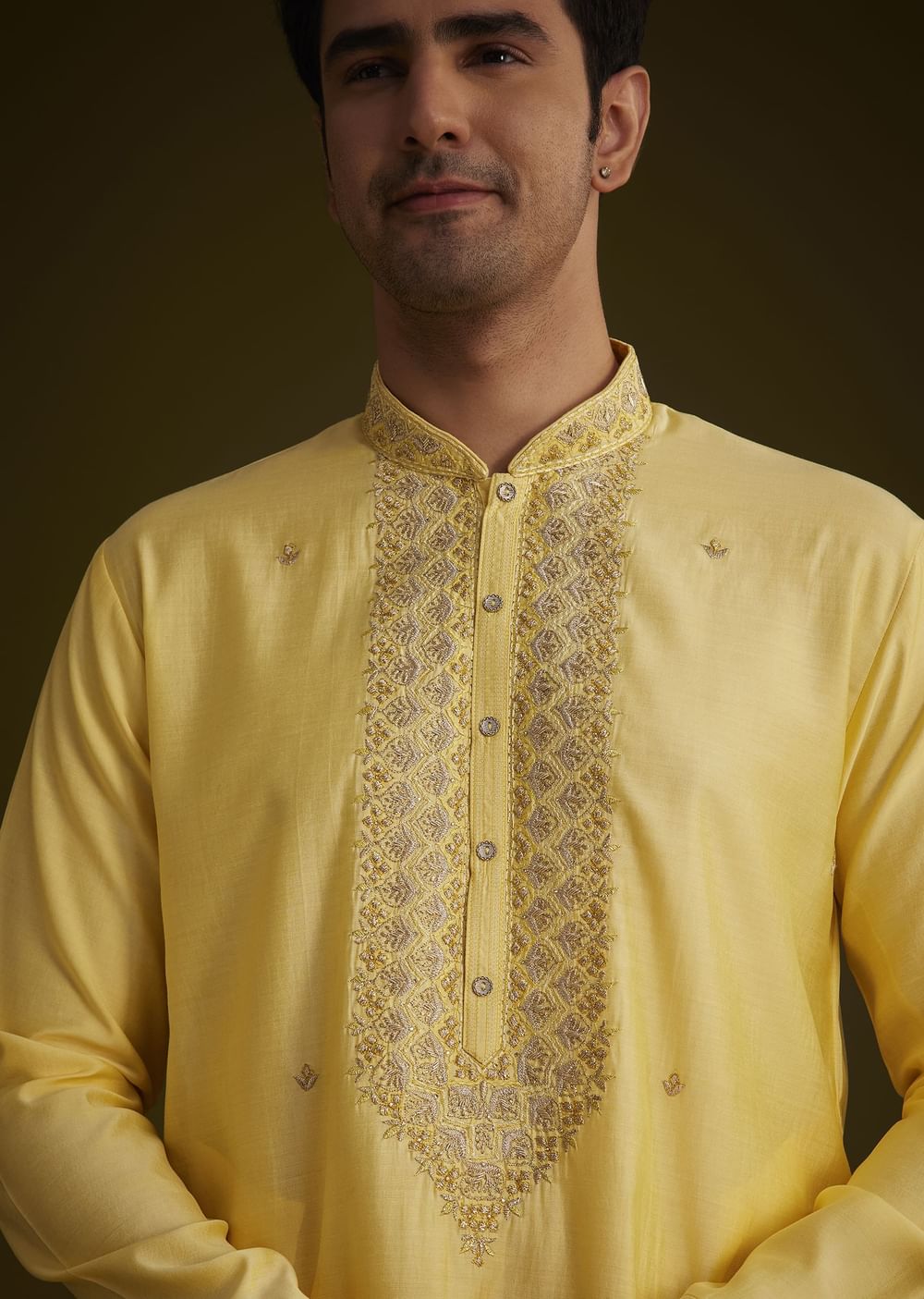 Yellow Silk Kurta Set With Resham Embroidery