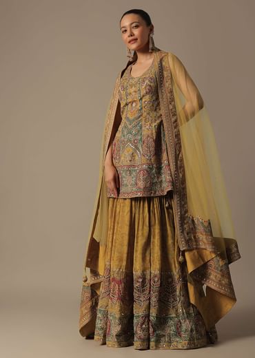 Yellow Silk Palazzo Set With Sequin Work