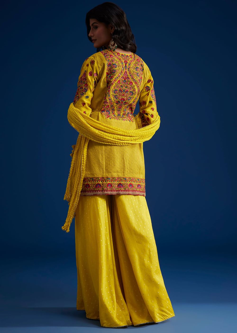 Yellow Silk Sharara Set With Gotta Lace Work