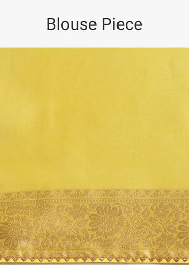 Yellow Striped Tissue Silk Saree with Unstitched Blouse Piece