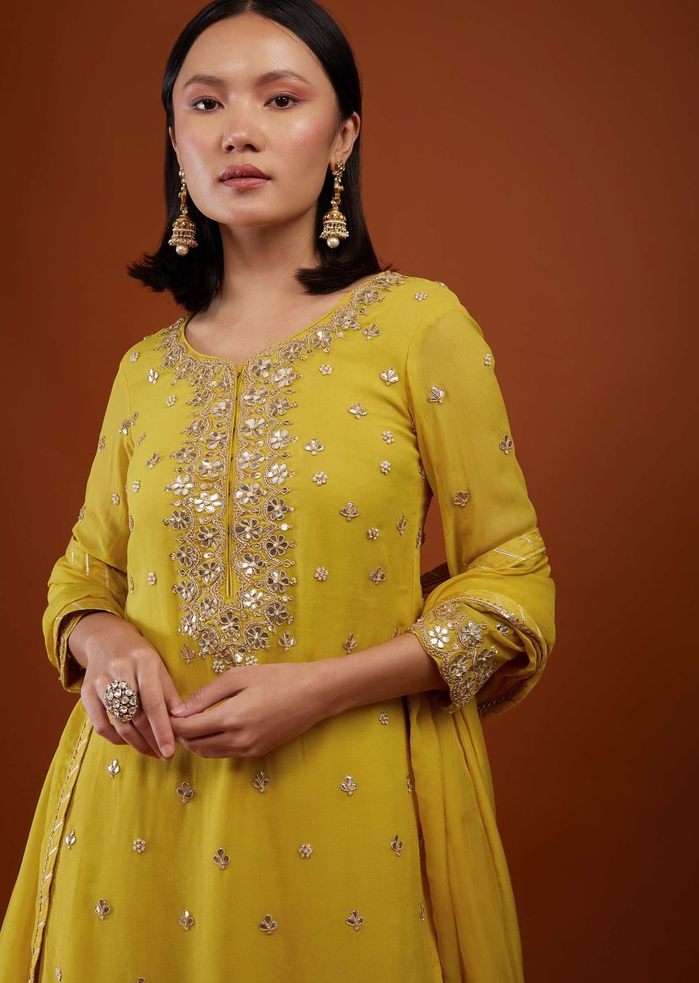 Daffodil Yellow Sharara Suit In Georgette With Embroidery