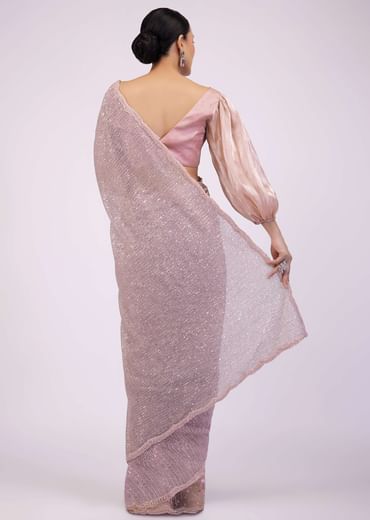 Zephyr Pink Saree In Sequins And Organza With Embroidery