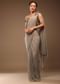 Zinc Grey Ready-Pleated Saree And A Cold Shoulder Top In Stones Embellishment